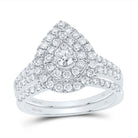 14K White Gold Diamond Pear Double Halo Bridal Set 1 Cttw - Splendid Jewellery