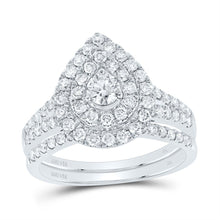 Load image into Gallery viewer, 14K White Gold Diamond Pear Double Halo Bridal Set 1 Cttw - Splendid Jewellery