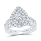 14K White Gold Diamond Pear Double Halo Bridal Set 1 Cttw - Splendid Jewellery