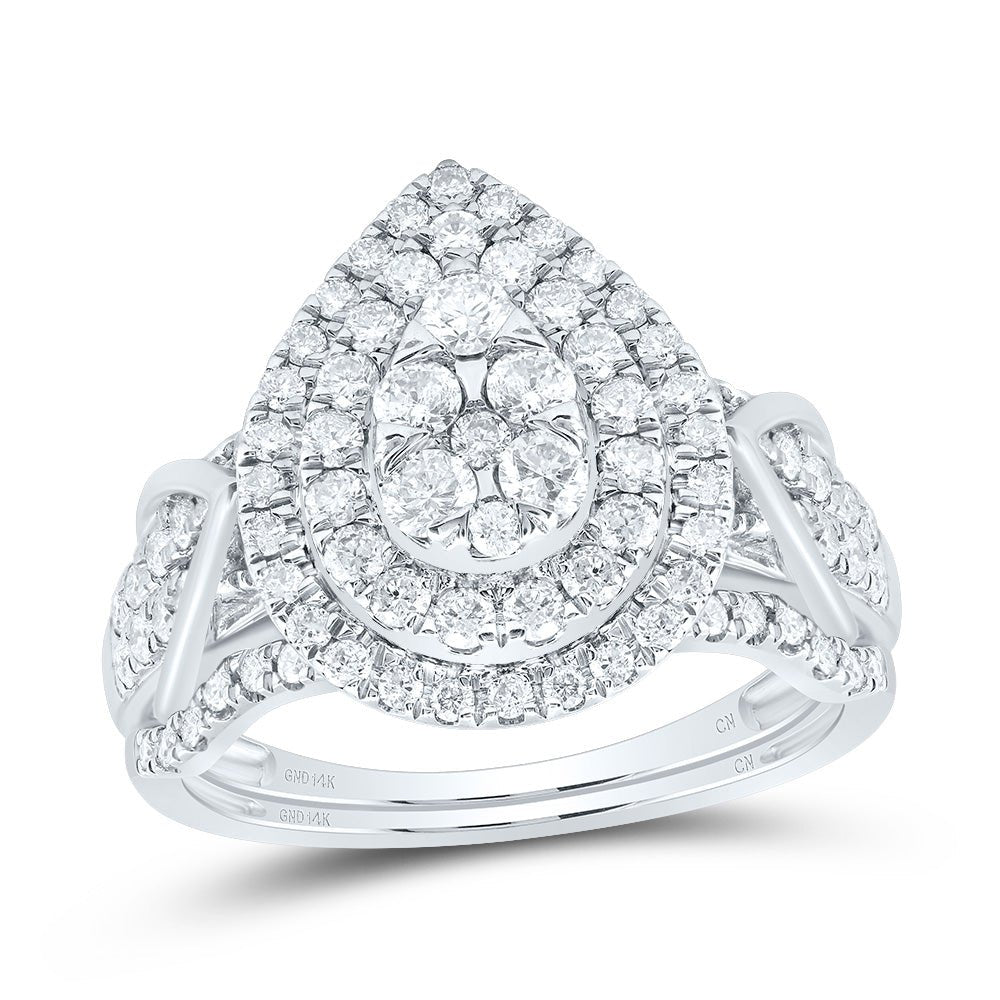 14K White Gold Diamond Pear Double Halo Bridal Set 1 Cttw - Splendid Jewellery