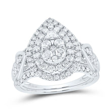 Load image into Gallery viewer, 14K White Gold Diamond Pear Double Halo Bridal Set 1 Cttw - Splendid Jewellery