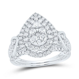 14K White Gold Diamond Pear Double Halo Bridal Set 1 Cttw - Splendid Jewellery