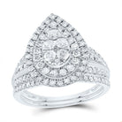 14K White Gold Diamond Pear Double Halo Bridal Set 1 Cttw - Splendid Jewellery