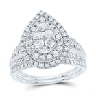 14K White Gold Diamond Pear Double Halo Bridal Set 1 Cttw - Splendid Jewellery
