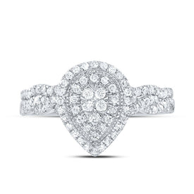 14K White Gold Diamond Pear Double Halo Bridal Set 1/2 Cttw - Splendid Jewellery
