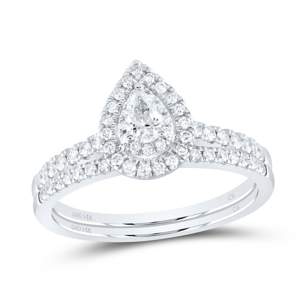 14K White Gold Diamond Pear Double Halo Bridal Set 1/2 Cttw - Splendid Jewellery
