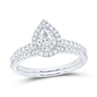14K White Gold Diamond Pear Double Halo Bridal Set 1/2 Cttw - Splendid Jewellery