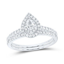 Load image into Gallery viewer, 14K White Gold Diamond Pear Double Halo Bridal Set 1/2 Cttw - Splendid Jewellery