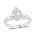 14K White Gold Diamond Pear Double Halo Bridal Set 1/2 Cttw - Splendid Jewellery