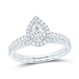 14K White Gold Diamond Pear Double Halo Bridal Set 1/2 Cttw - Splendid Jewellery