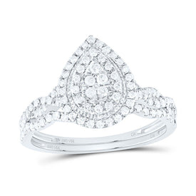 14K White Gold Diamond Pear Double Halo Bridal Set 1/2 Cttw - Splendid Jewellery
