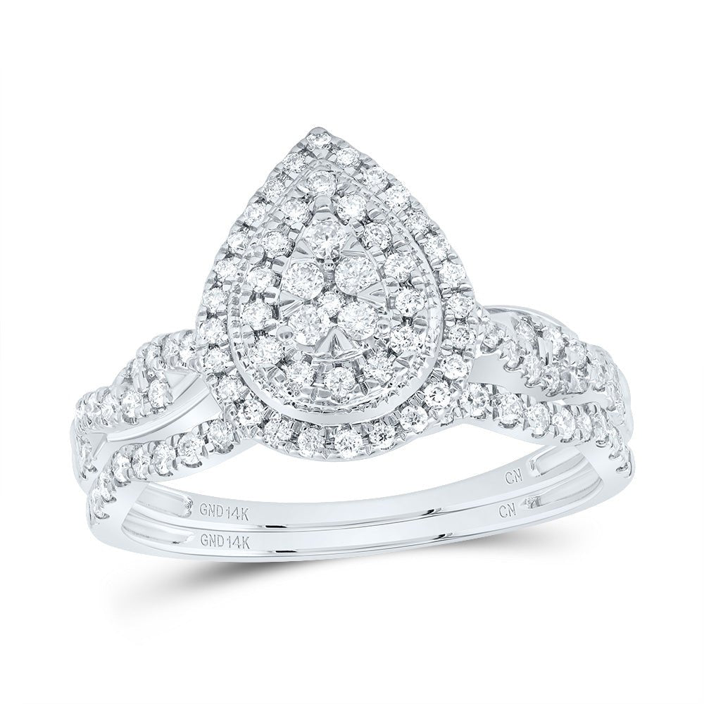14K White Gold Diamond Pear Double Halo Bridal Set 1/2 Cttw - Splendid Jewellery