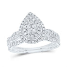 14K White Gold Diamond Pear Double Halo Bridal Set 1/2 Cttw - Splendid Jewellery