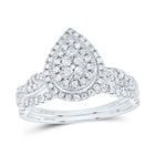 14K White Gold Diamond Pear Double Halo Bridal Set 1/2 Cttw - Splendid Jewellery