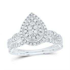 14K White Gold Diamond Pear Double Halo Bridal Set 1/2 Cttw - Splendid Jewellery