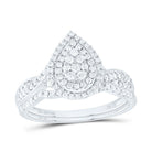 14K White Gold Diamond Pear Double Halo Bridal Set 1/2 Cttw - Splendid Jewellery