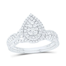 Load image into Gallery viewer, 14K White Gold Diamond Pear Double Halo Bridal Set 1/2 Cttw - Splendid Jewellery