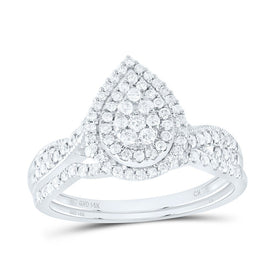 14K White Gold Diamond Pear Double Halo Bridal Set 1/2 Cttw - Splendid Jewellery