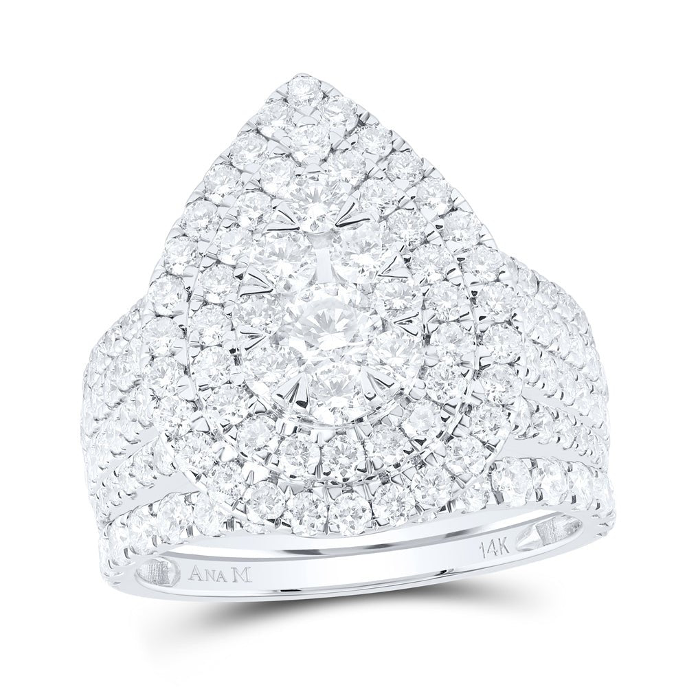 14K White Gold Diamond Pear Double Halo Bridal Set 3 Cttw - Splendid Jewellery