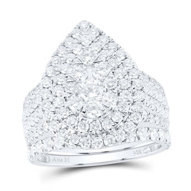 14K White Gold Diamond Pear Double Halo Bridal Set 3 Cttw - Splendid Jewellery