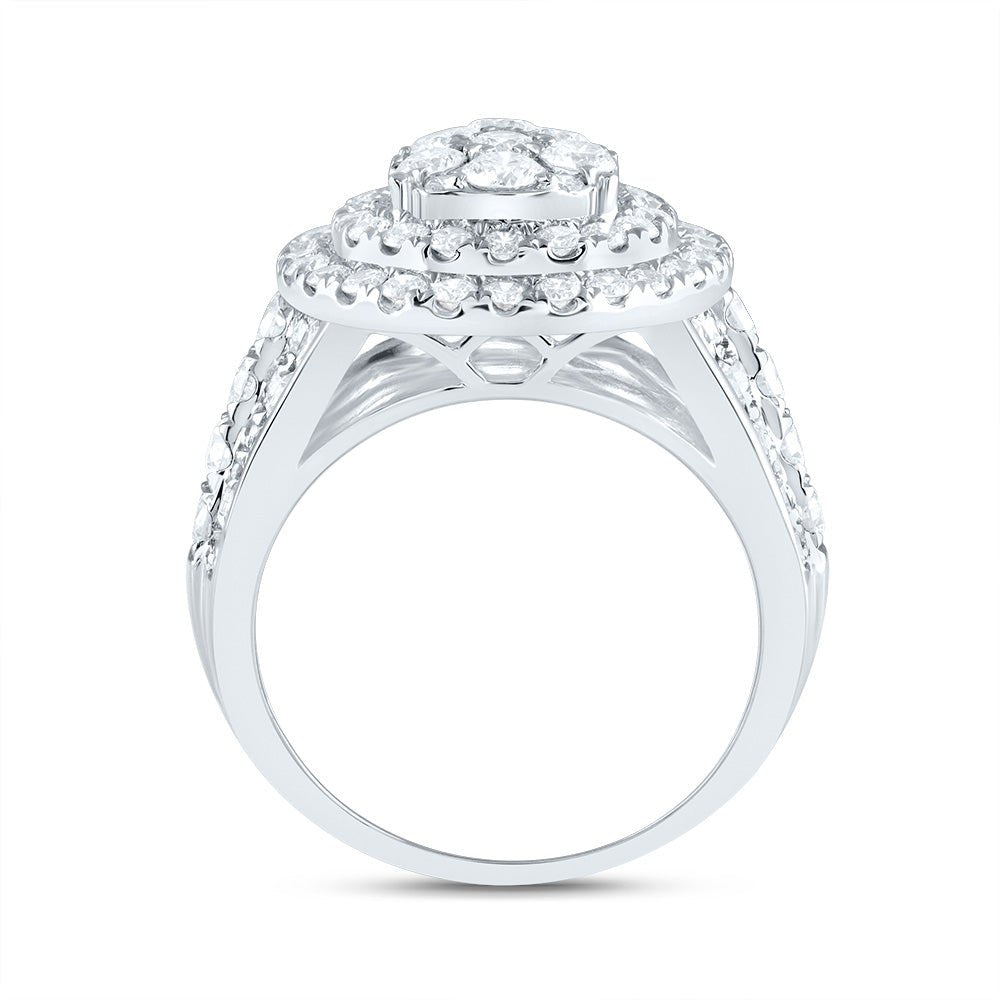 14K White Gold Diamond Pear Double Halo Fashion Bridal Ring 3 Cttw - Splendid Jewellery