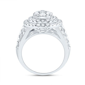 14K White Gold Diamond Pear Double Halo Fashion Bridal Ring 3 Cttw - Splendid Jewellery