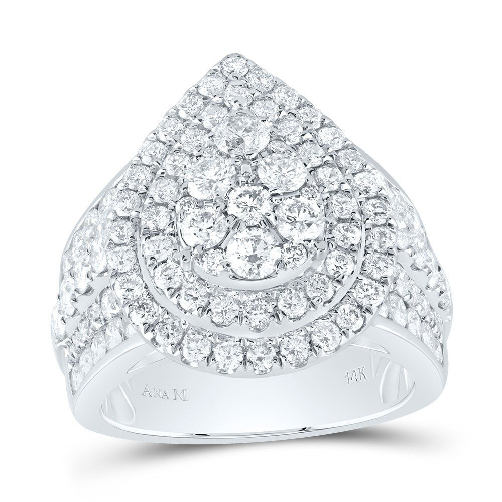 14K White Gold Diamond Pear Double Halo Fashion Bridal Ring 3 Cttw - Splendid Jewellery