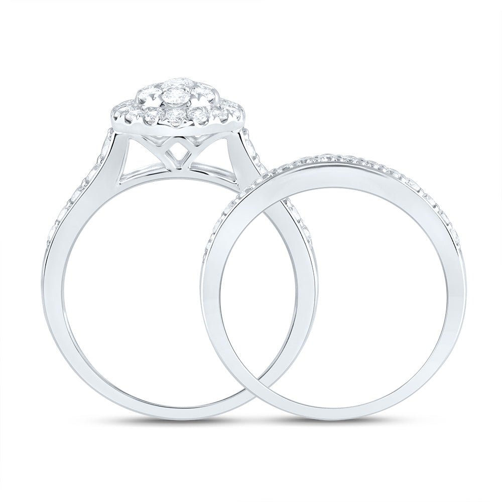 14K White Gold Diamond Pear Double Halo Fashion Bridal Set 1 Cttw - Splendid Jewellery