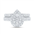 14K White Gold Diamond Pear Double Halo Fashion Bridal Set 1 Cttw - Splendid Jewellery