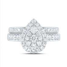 Load image into Gallery viewer, 14K White Gold Diamond Pear Double Halo Fashion Bridal Set 1 Cttw - Splendid Jewellery
