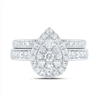 14K White Gold Diamond Pear Double Halo Fashion Bridal Set 1 Cttw - Splendid Jewellery