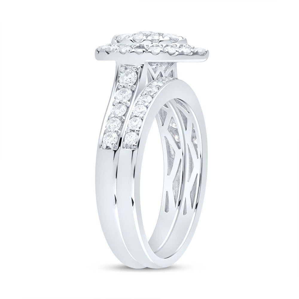 14K White Gold Diamond Pear Double Halo Fashion Bridal Set 1 Cttw - Splendid Jewellery