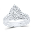14K White Gold Diamond Pear Double Halo Fashion Bridal Set 1 Cttw - Splendid Jewellery