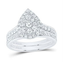 Load image into Gallery viewer, 14K White Gold Diamond Pear Double Halo Fashion Bridal Set 1 Cttw - Splendid Jewellery