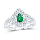 14K White Gold Diamond Pear Emerald Gemstone Ring 1/2 Cttw - Splendid Jewellery
