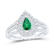Load image into Gallery viewer, 14K White Gold Diamond Pear Emerald Gemstone Ring 1/2 Cttw - Splendid Jewellery