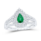 14K White Gold Diamond Pear Emerald Gemstone Ring 1/2 Cttw - Splendid Jewellery