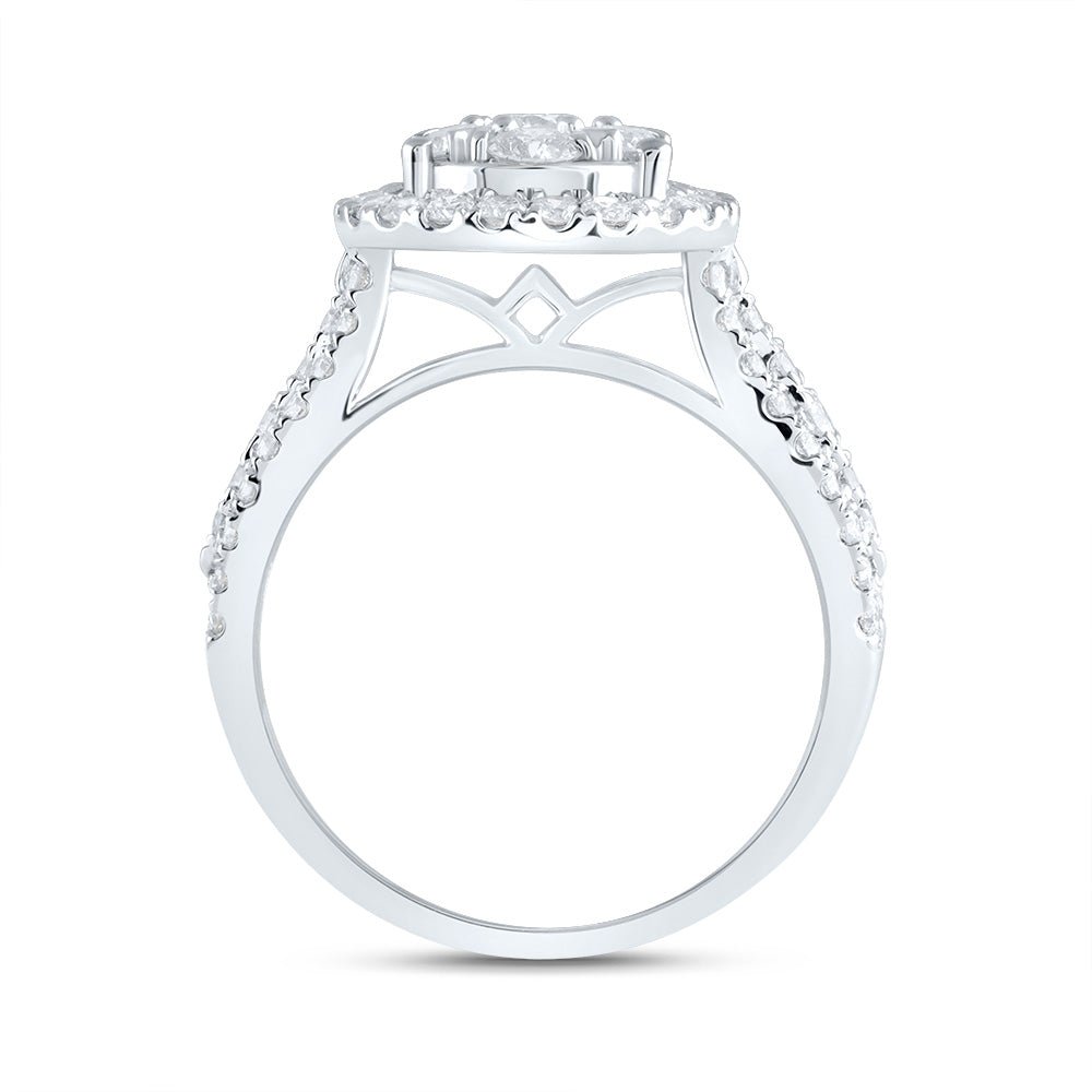 14K White Gold Diamond Pear Single Halo Bridal Ring 1 1/2 Cttw - Splendid Jewellery