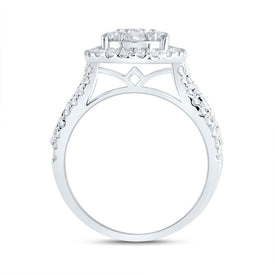 14K White Gold Diamond Pear Single Halo Bridal Ring 1 1/2 Cttw - Splendid Jewellery