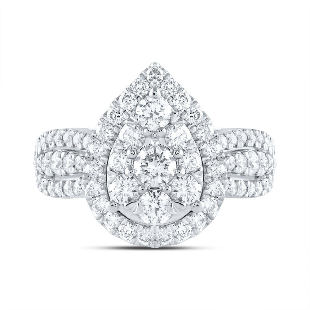 14K White Gold Diamond Pear Single Halo Bridal Ring 1 1/2 Cttw - Splendid Jewellery