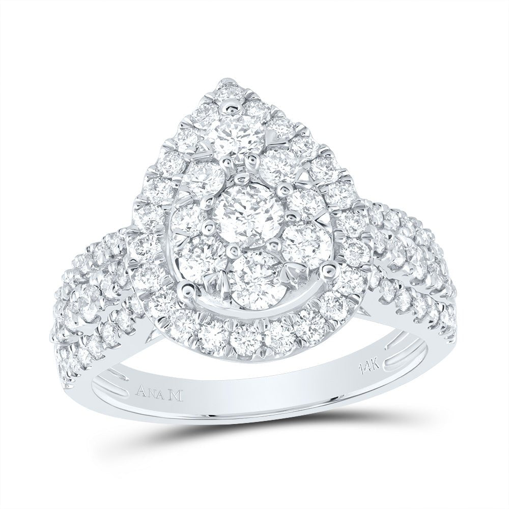 14K White Gold Diamond Pear Single Halo Bridal Ring 1 1/2 Cttw - Splendid Jewellery