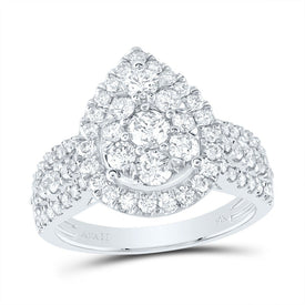 14K White Gold Diamond Pear Single Halo Bridal Ring 1 1/2 Cttw - Splendid Jewellery