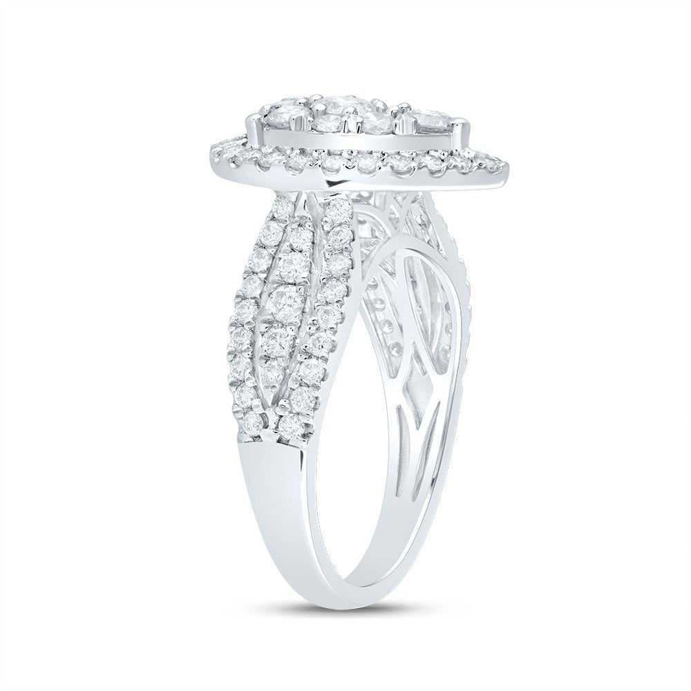 14K White Gold Diamond Pear Single Halo Bridal Ring 1 1/2 Cttw - Splendid Jewellery