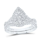 14K White Gold Diamond Pear Single Halo Bridal Set 1 Cttw - Splendid Jewellery