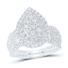 14K White Gold Diamond Pear Single Halo Bridal Set 1 Cttw - Splendid Jewellery