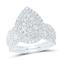 Load image into Gallery viewer, 14K White Gold Diamond Pear Single Halo Bridal Set 1 Cttw - Splendid Jewellery