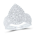 14K White Gold Diamond Pear Single Halo Bridal Set 1 Cttw - Splendid Jewellery