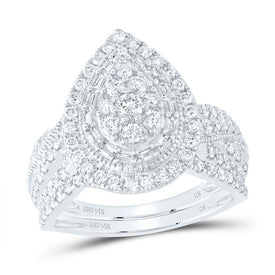 14K White Gold Diamond Pear Single Halo Bridal Set 1 Cttw - Splendid Jewellery