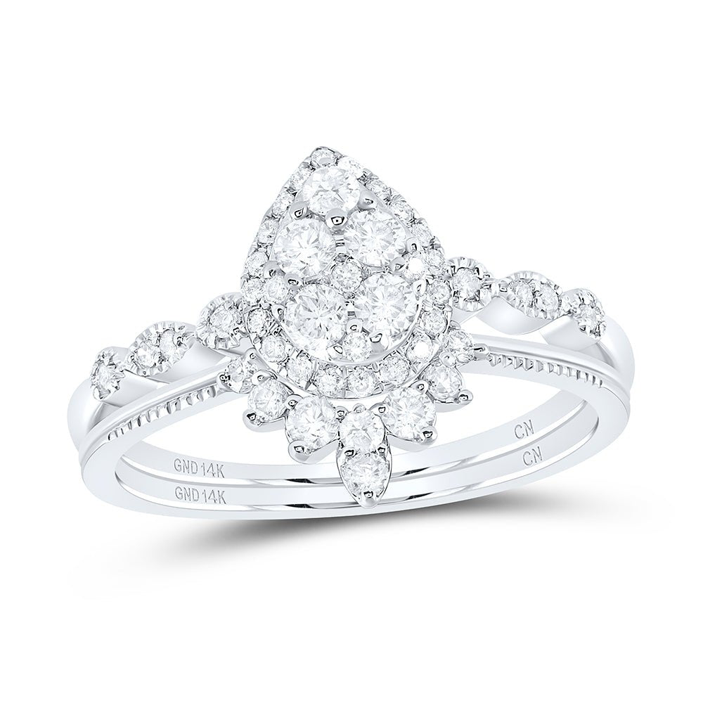 14K White Gold Diamond Pear Single Halo Bridal Set 1/2 Cttw - Splendid Jewellery