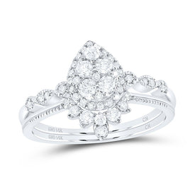14K White Gold Diamond Pear Single Halo Bridal Set 1/2 Cttw - Splendid Jewellery